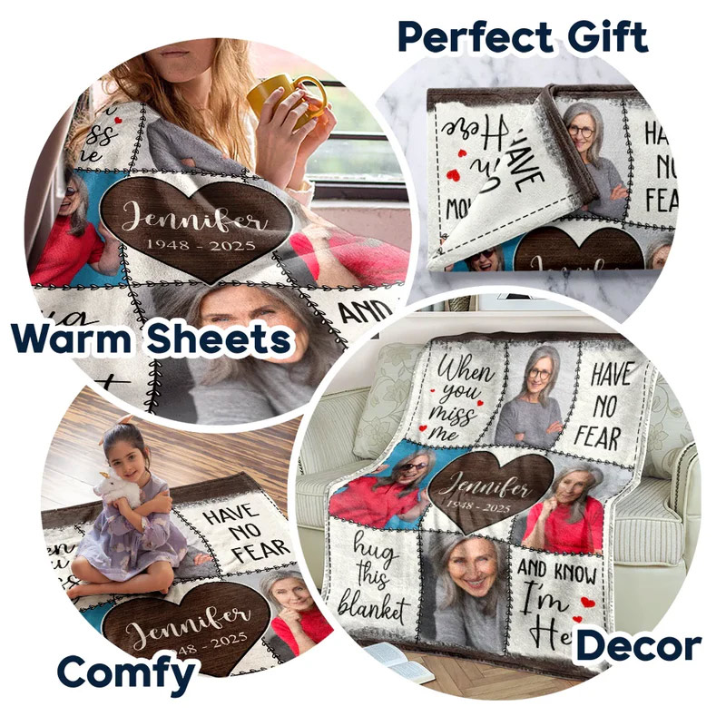 Personalized Photo Memorial Blanket When You Miss Me Memorial  Flannel Blanket Sympathy Gift for Loss of Loved One