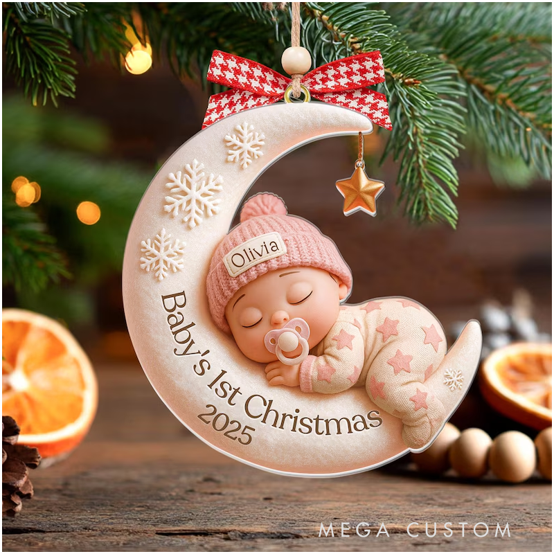 Personalized Baby’s First Christmas Ornament Custom 3D Moon Acrylic Keepsake Unique Holiday Decoration
