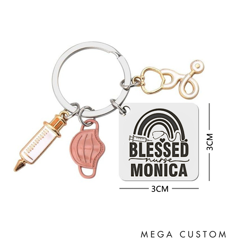 Personalized Blessed Nurse Keychain Custom Stainless Steel Keychain Graduation Thank You Gifts