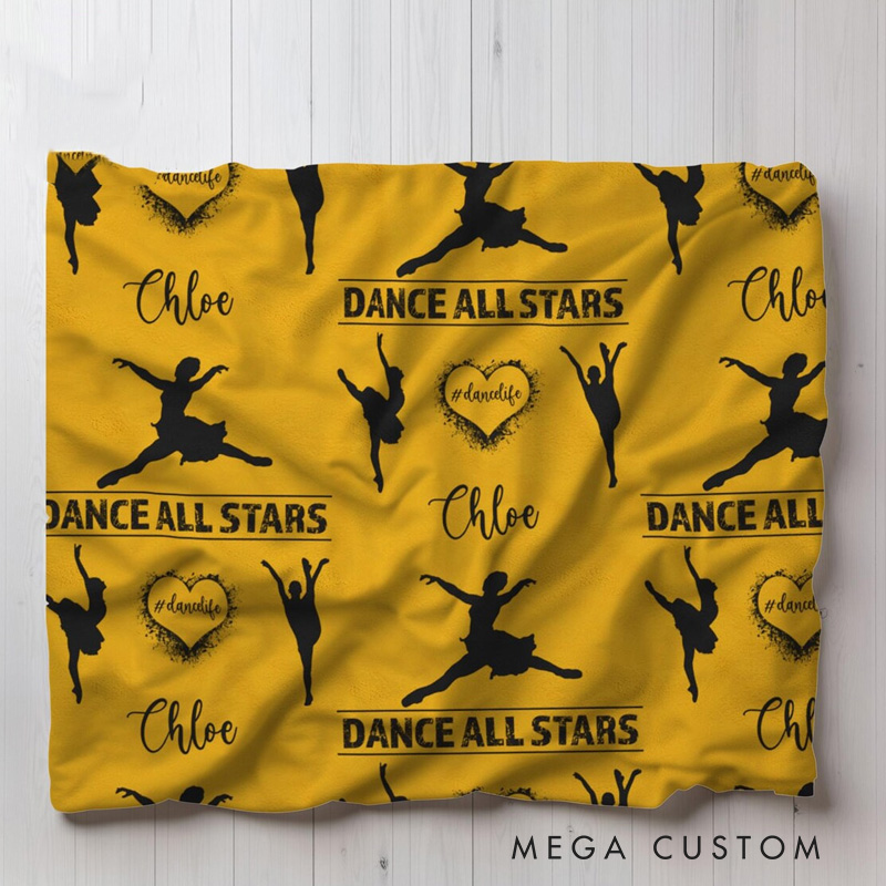 Personalized Girls Dance Flannel Blanket Ballet Lover Blanket with Name for Dance Lovers Dancer