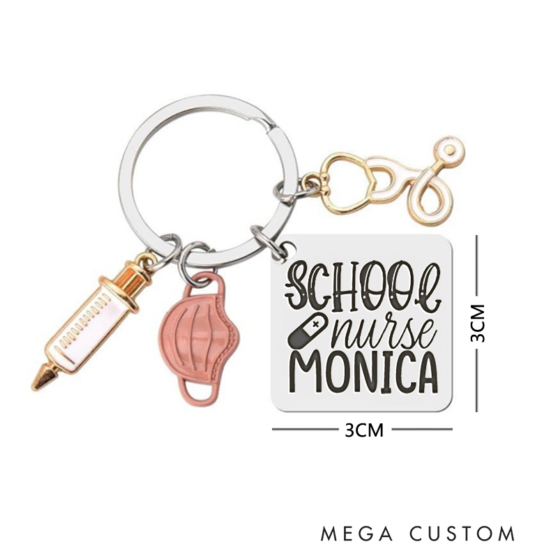 Personalized School Nurse Keychain Custom Stainless Steel Keychain Graduation Thank You Gifts