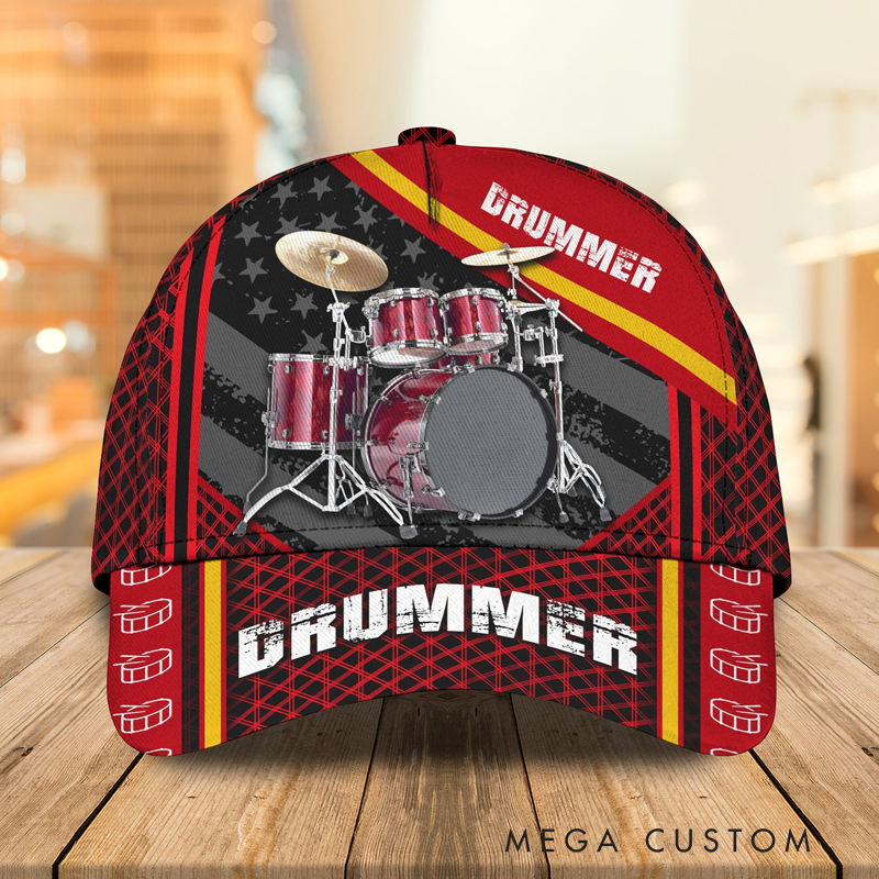 Personalized Drum 3D All Over Printed Baseball Cap for Music Lover and Drummer Lovers Custom Gift Hat With Unique Design Lover Drum