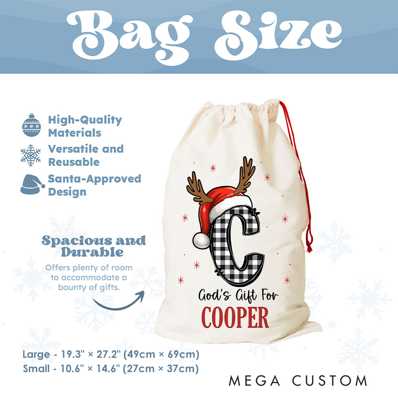 Personalized God's Gift for Kids Santa Sack with Name Christmas Bag for Presents Religious Christmas Gift for Christian