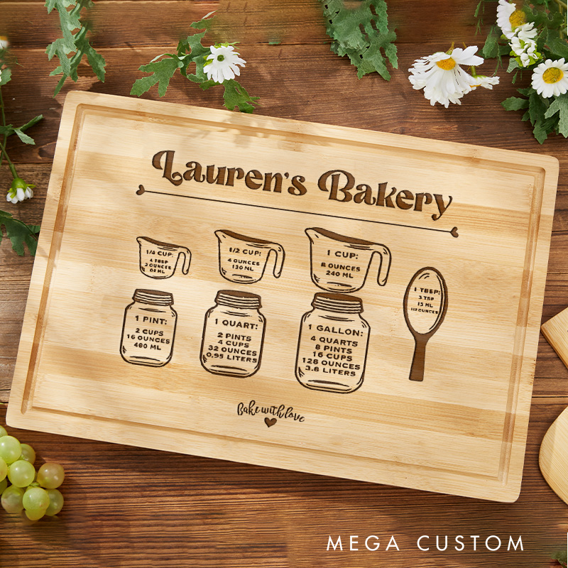 Personalized Kitchen Conversions Cutting Board Wooden Bamboo Board with Name Engraved Bread Serving Board for Baking Lover Gift