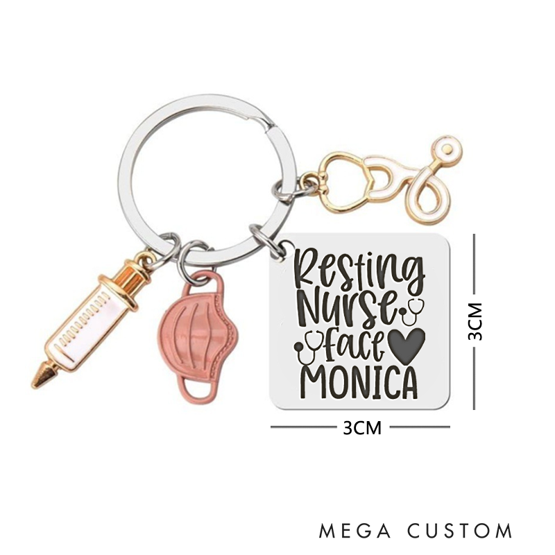 Personalized Resting Nurse Face Keychain Custom Stainless Steel Keychain Graduation Thank You Gifts