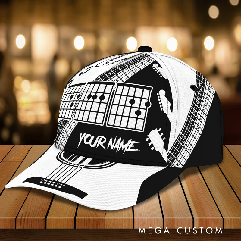 Personalized White and Black Guitar Cap Hat for Music Lover and Guitar Lover Guitar Lover 3D Full Print Cap