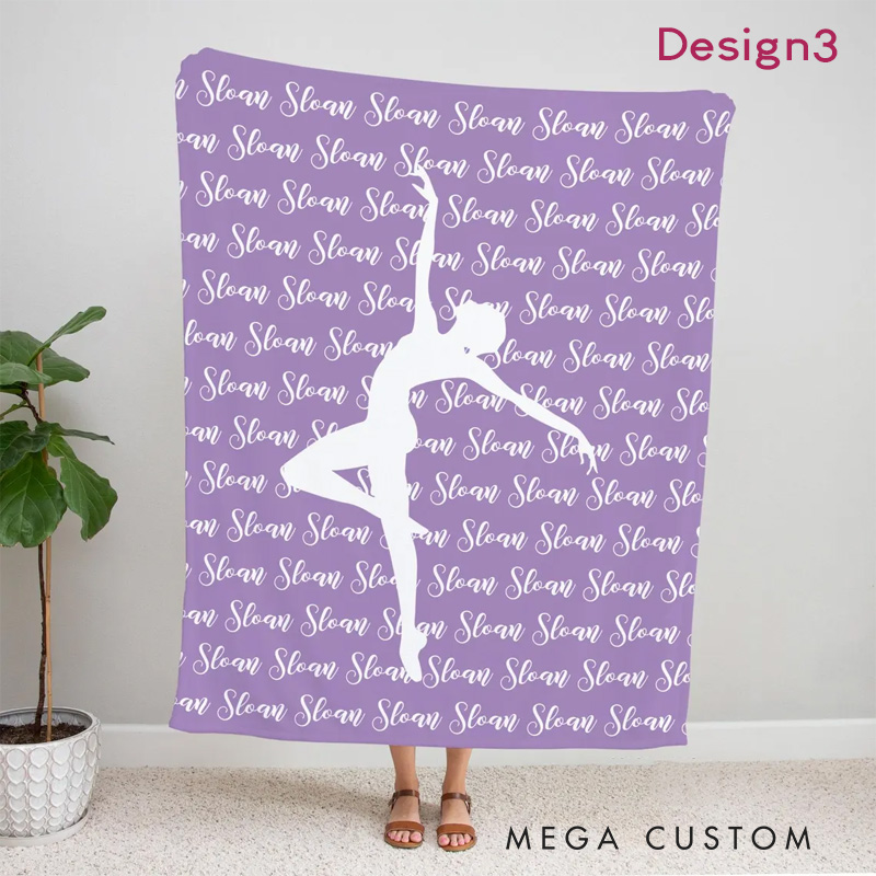 Personalized Repeated Name Pattern Dance Blanket Flannel Blanket Ballet Lover Blanket with Name for Dance Lovers Dancer