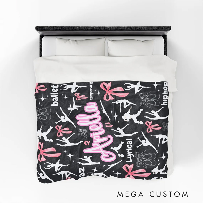 Personalized Dance Style Blanket Flannel Blanket Ballet Lover Blanket with Name for Dance Lovers Dancer