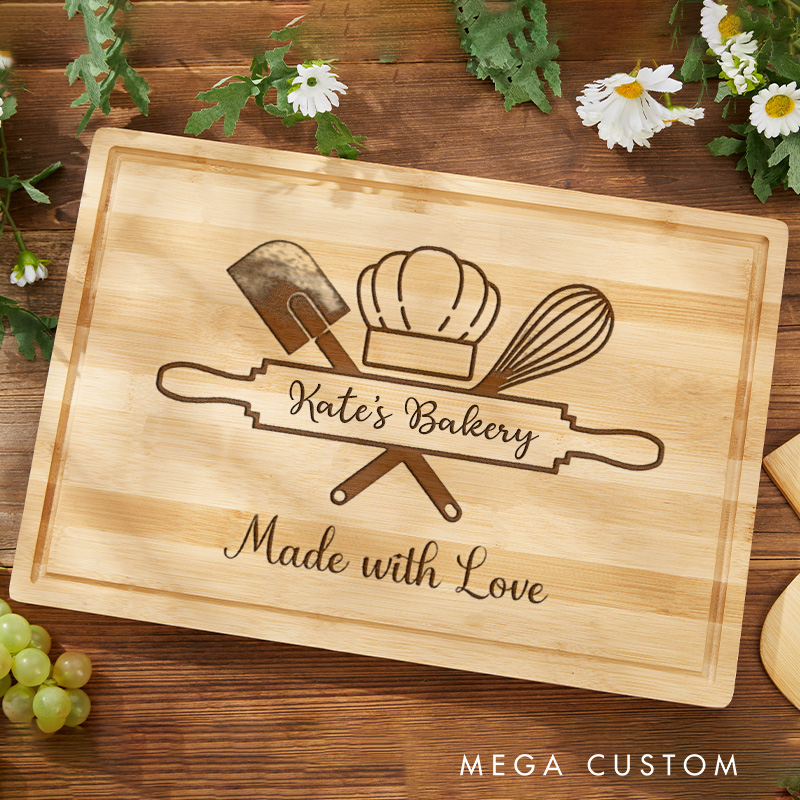 Personalized Bakery Cutting Board with Name Custom Bakery Serving Tray Engraved Kitchen Bamboo Board for Baking Lover Gift