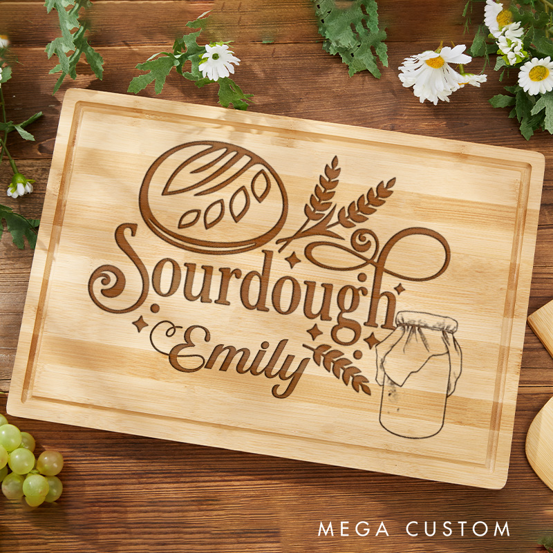 Personalized Sourdough Cutting Board Bakery Serving Tray with Name for Bakers Engraved Bamboo Board for Baking Lover Gift