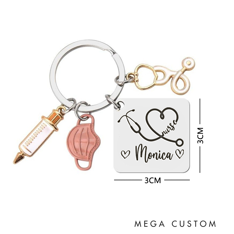 Personalized Nurse Keychain with Stethoscop Custom Stainless Steel Keychain Graduation Thank You Gifts