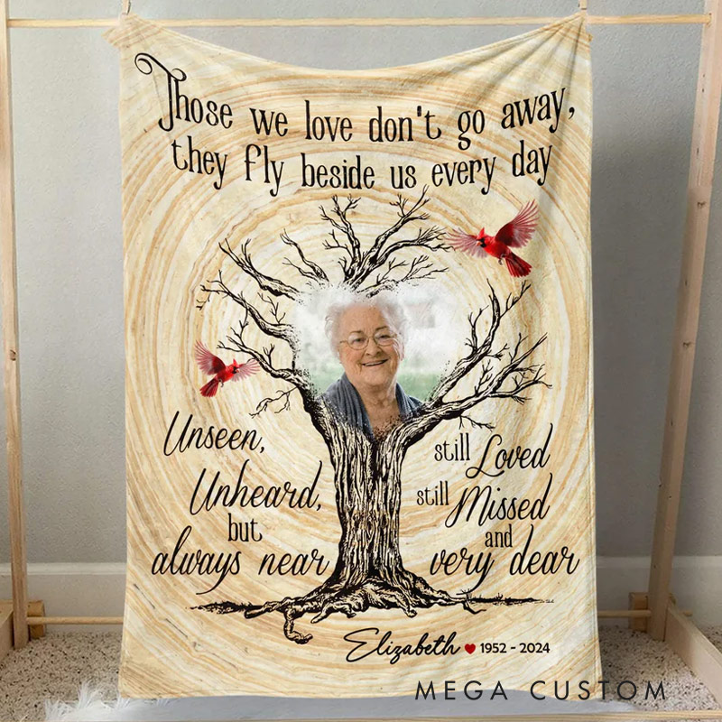 Personalized Those We Love Don't Go Away Photo Memorial Blanket Custom Photo Flannel Blanket Sympathy Gift for Loss of Loved One