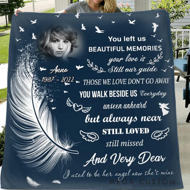 Personalized You Left Us Beautiful Memories Photo Blanket Custom Photo Memorial Throw Blanket Sympathy Gift for Loss of Loved One
