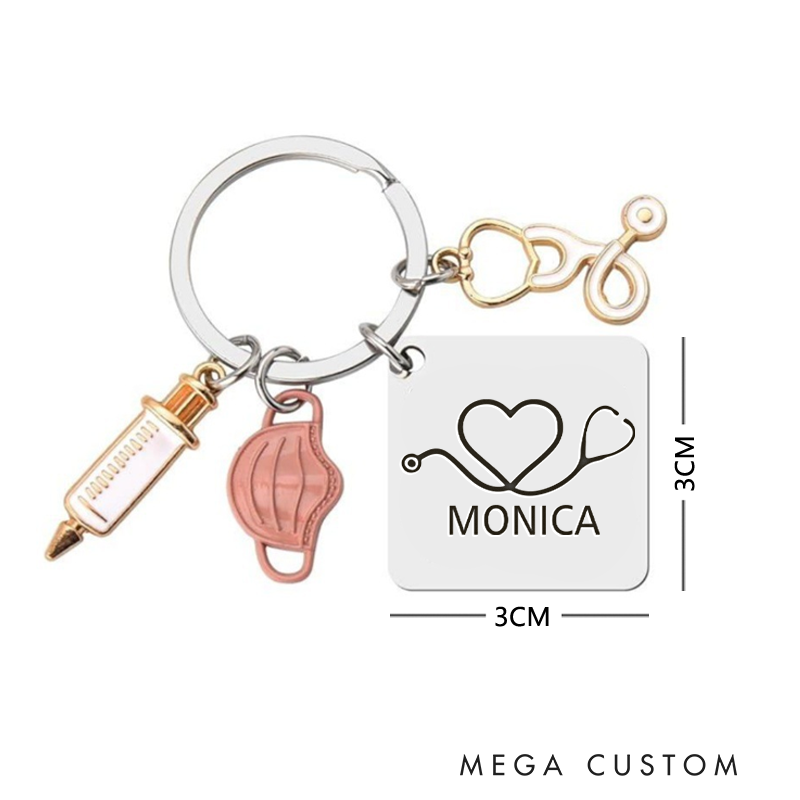 Personalized Heart Stethoscope Keychain Custom Stainless Steel Keychain Graduation Thank You Gifts