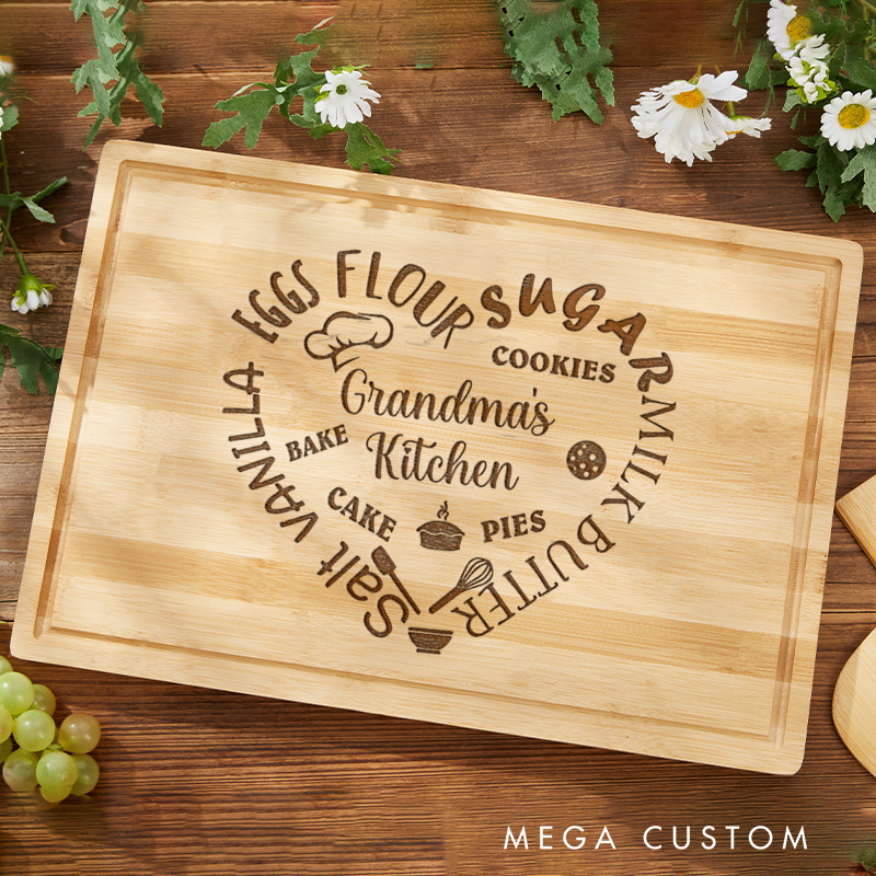 Personalized Grandma's Kitchen Baking Cutting Board for Bakers Engraved Bread Cheese Board with Name Bamboo Board for Baking Lover Gift