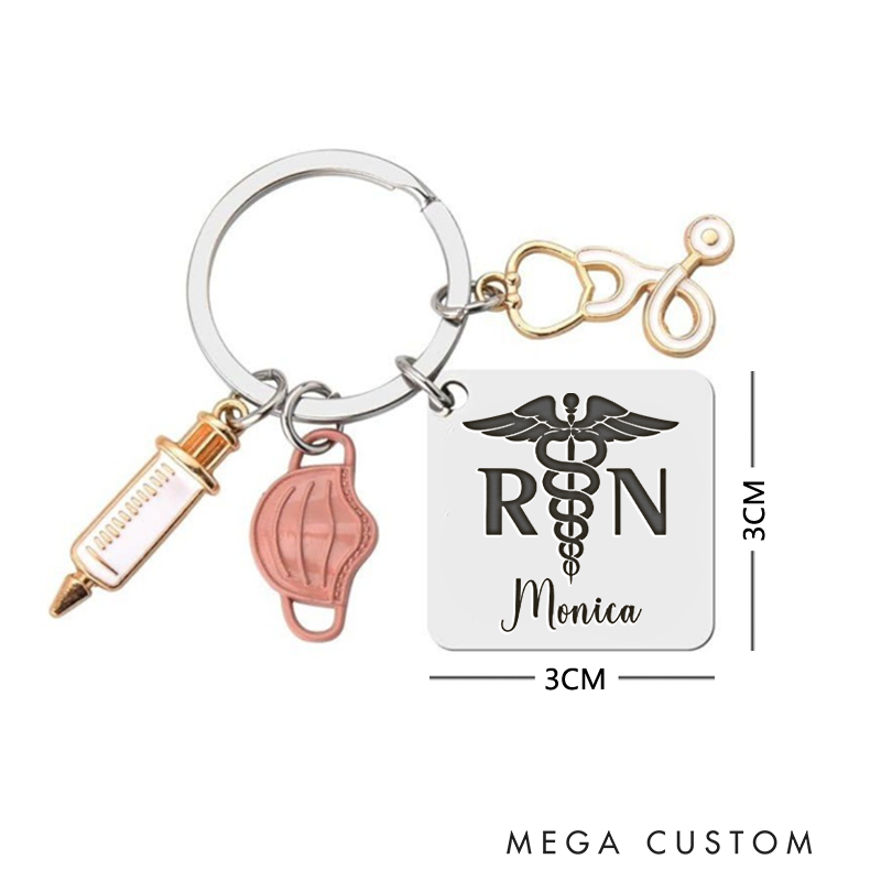 Personalized RN Design with Caduceus Keychain Custom Stainless Steel Keychain Graduation Thank You Gifts