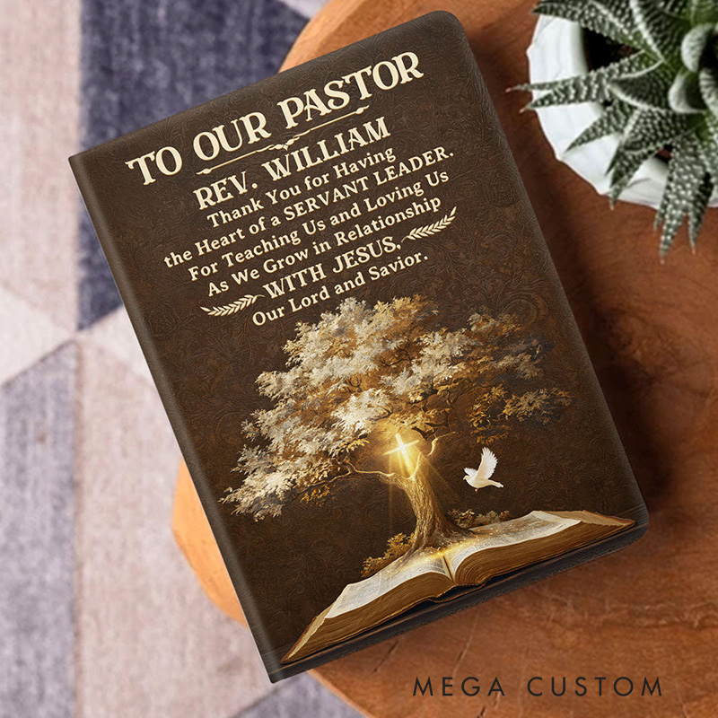 Personalized Blessed to Have You Tree of Life Bible Cardboard Notebook with Name to Our Pastor Appreciation Gift for Pastor Religious Christian Gift