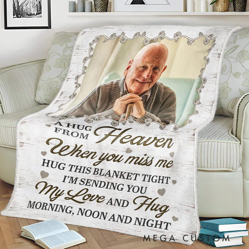 Personalized Hug This Blanket When You Miss Us Photo Blanket Custom Photo Memorial Throw Blanket Sympathy Gift for Loss of Loved One