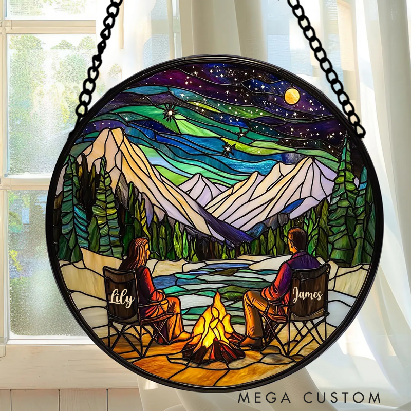 Personalized Couple Outdoor Adventure Window Hanging Suncatcher Custom Camping Sign Art Decor