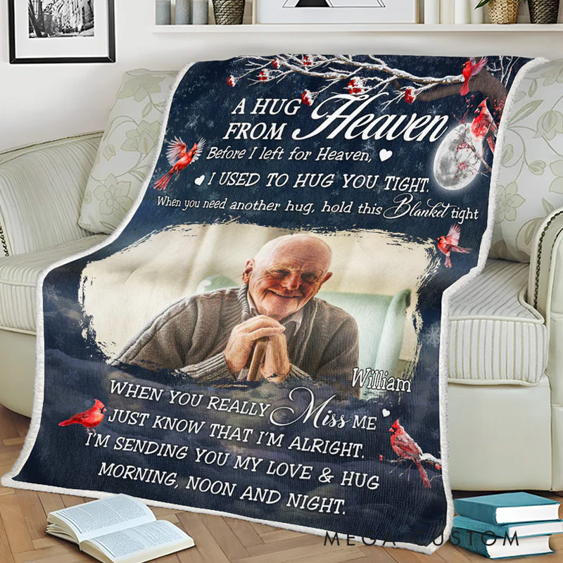 Personalized  A Hug From Heaven Photo Blanket Custom Memorial Throw Blanket Sympathy Gift for Loss of Loved One