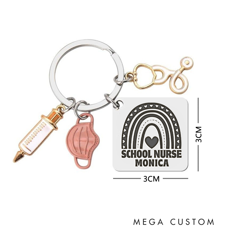 Personalized School Nurse Design Keychain Custom Stainless Steel Keychain Graduation Thank You Gifts