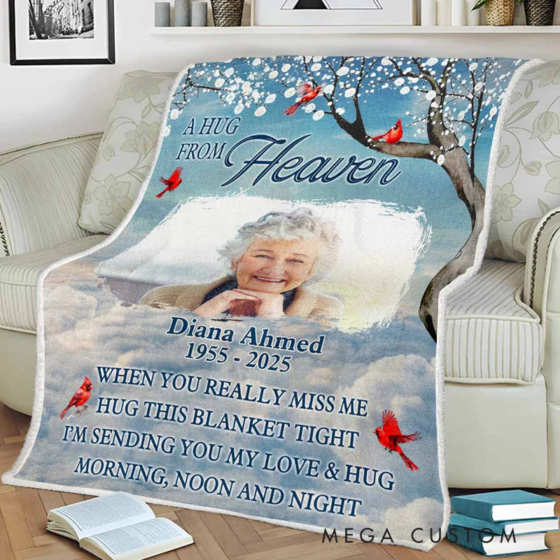 Personalized A Hug From Heaven Photo Blanket Custom Memorial Throw Blanket Sympathy Gift for Loss of Loved One