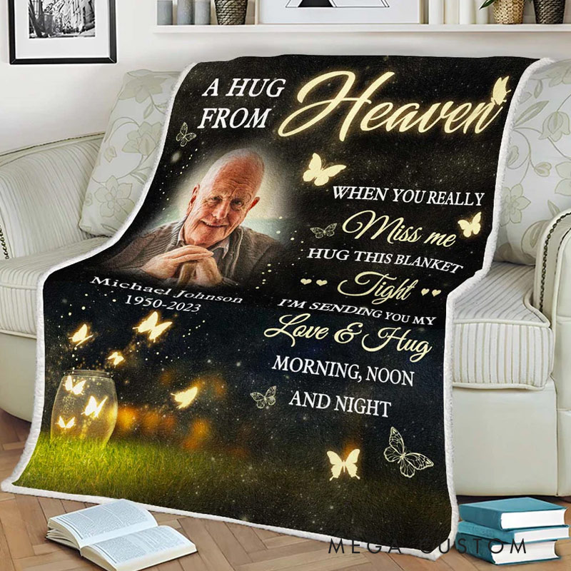 Personalized Night Butterfly When You Miss Me Photo Blanket Custom Memorial Throw Blanket Sympathy Gift for Loss of Loved One