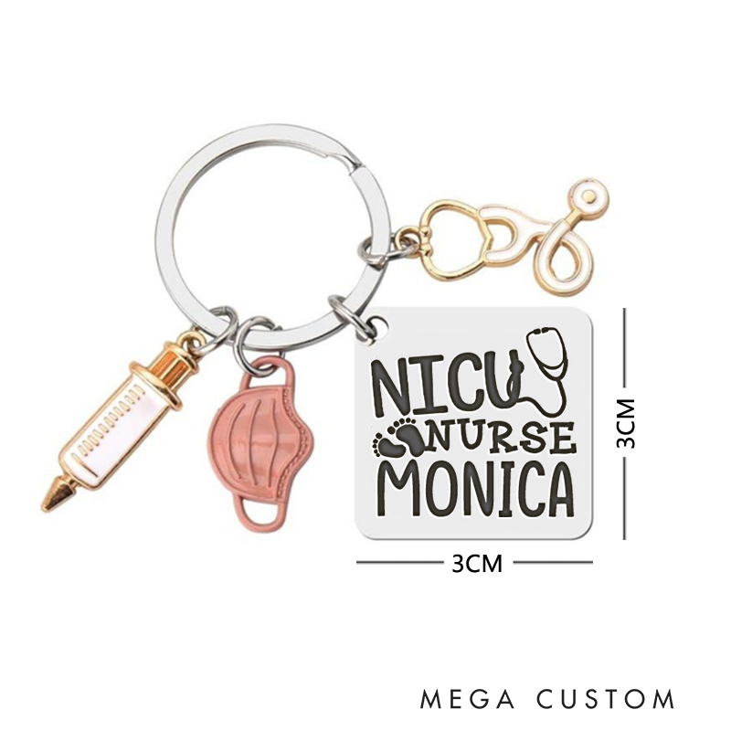 Personalized NICU Nurse Design Keychain Custom Stainless Steel Keychain Graduation Thank You Gifts