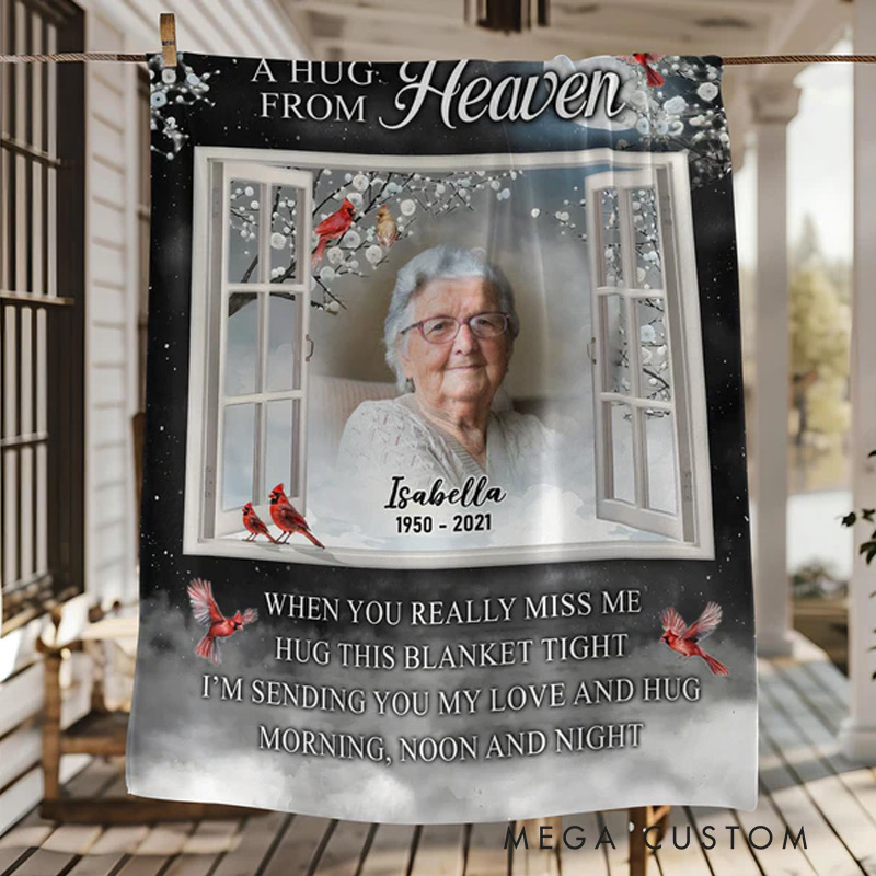 Personalized A Hug From Heaven Photo Blanket Custom Memorial Throw Blanket Sympathy Gift for Loss of Loved One