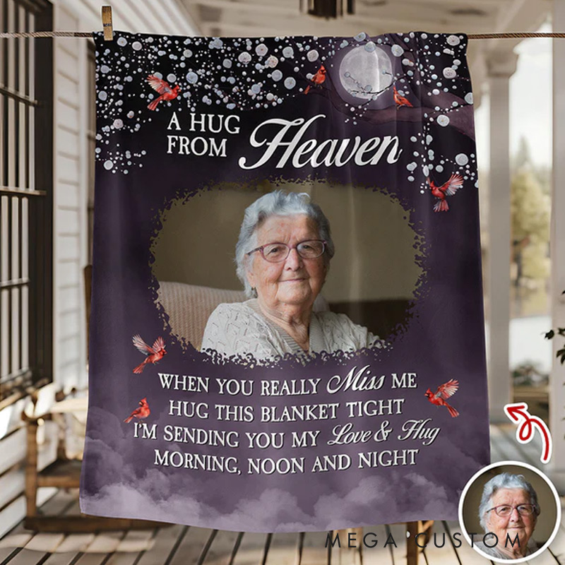Personalized A Hug From Heaven Photo Blanket Custom Memorial Throw Blanket Sympathy Gift for Family Members