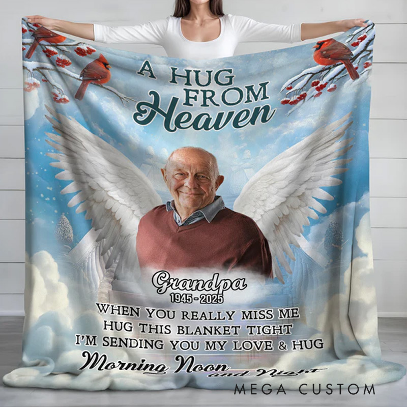 Personalized A Hug From Heaven Photo Blanket Custom Memorial Throw Blanket Sympathy Gift for Loss of Loved One