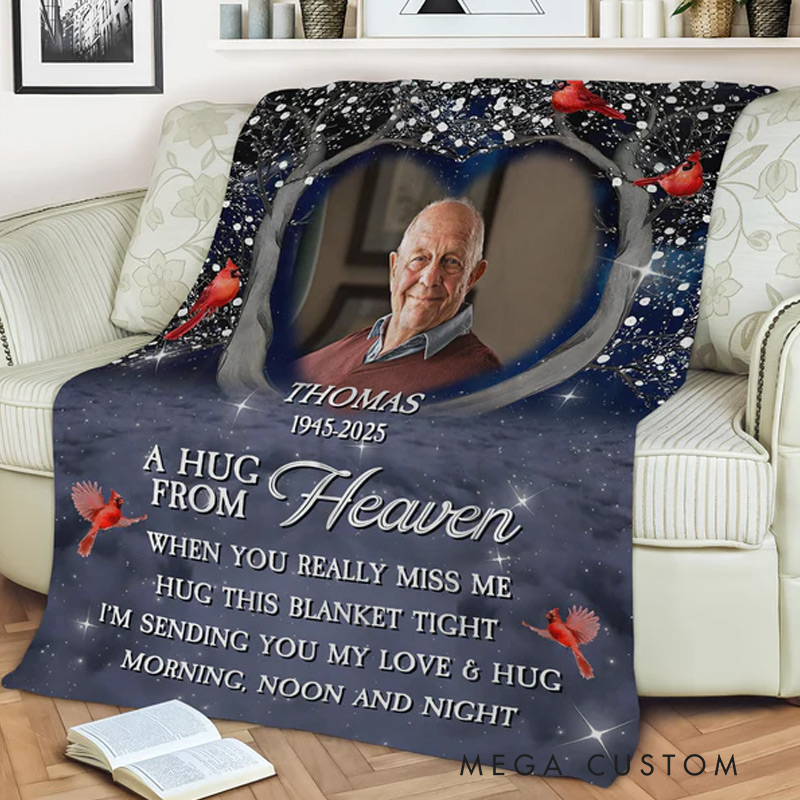 Personalized A Hug From Heaven Photo Blanket Custom Memorial Throw Blanket Sympathy Gift for Loss of Loved One