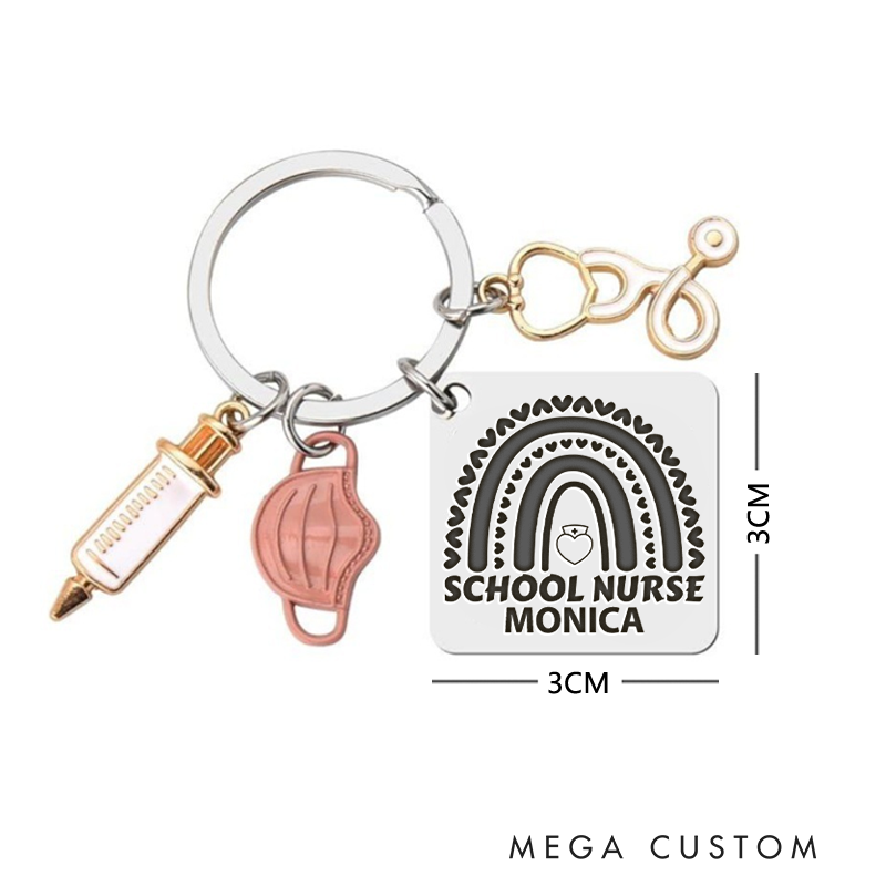 Personalized School Nurse  Design Keychain Custom Stainless Steel Keychain Graduation Thank You Gifts