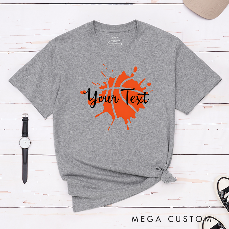 Personalized Basketball T-Shirt with Custom Text Bold Splash Design and Multiple Color Options for Fans Players and Teams