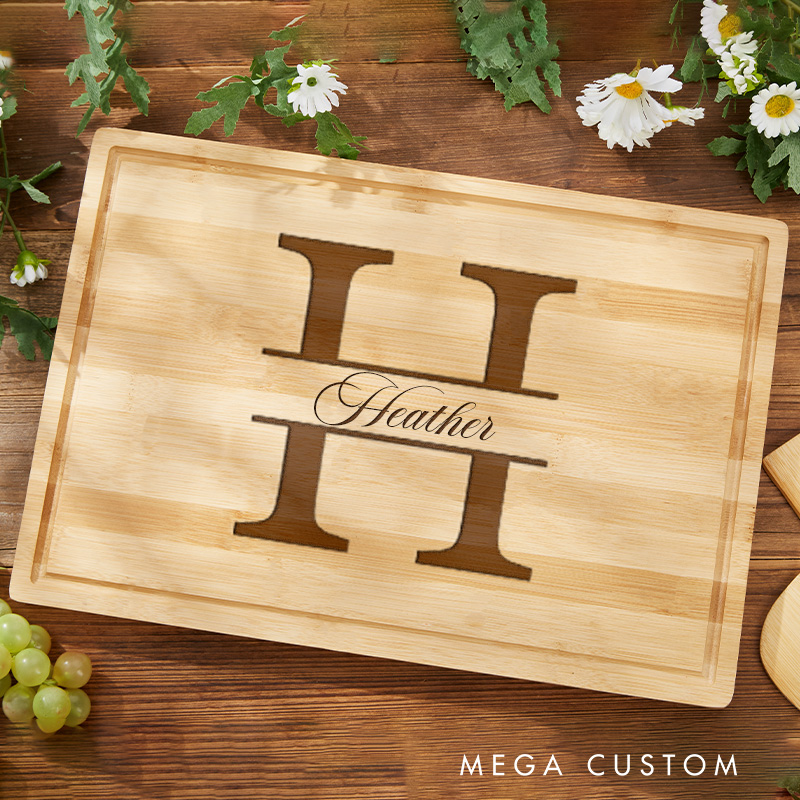 Personalized Initial Name Cutting Board for Bakers Engraved Monogram Serving Tray Bamboo Cake Board for Baking Lover Gift