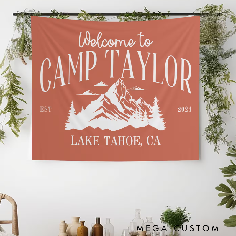 Personalized Camp Bachelorette Tapestry Custom Camp Bach Tapestry Camp Birthday Party Banner Gift for Outdoors Lover
