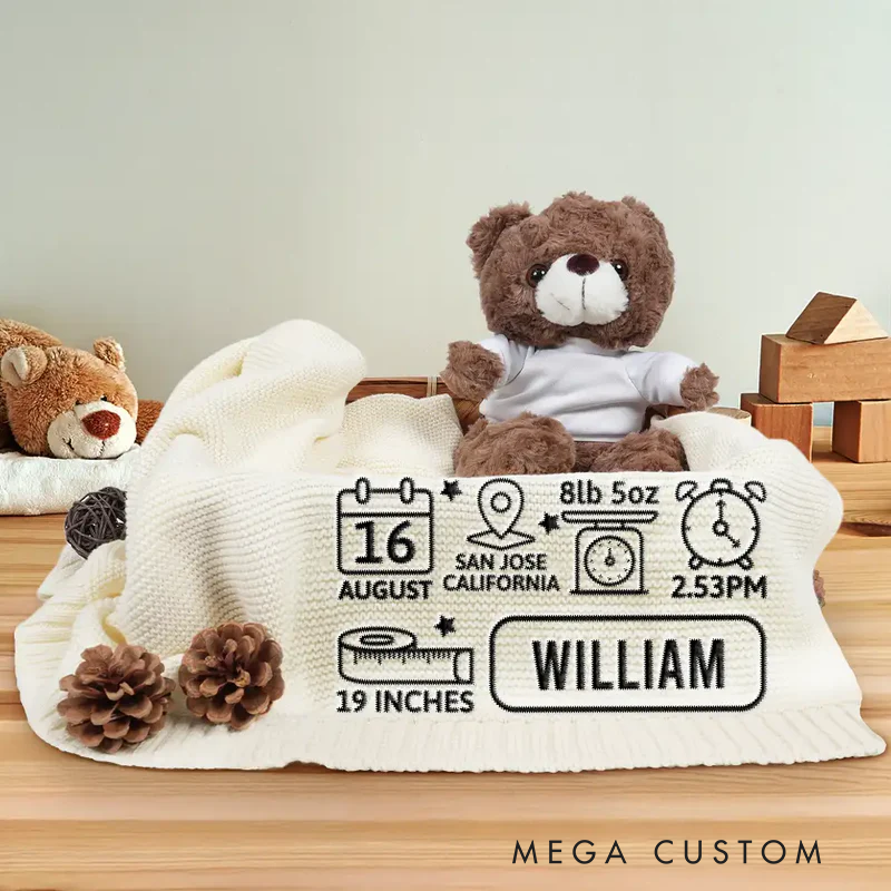 Personalized Embroidered Newborn Baby First Year New Parents Knitted Baby Blanket