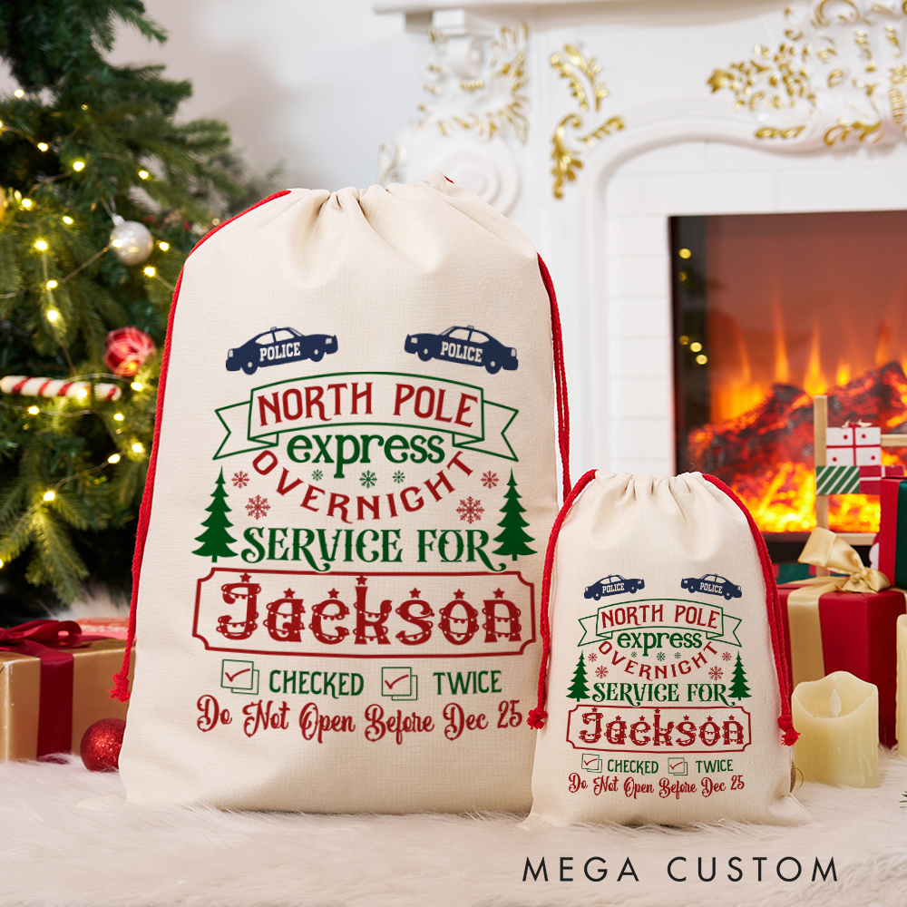 Personalized North Pole Express Police Christmas Gift Bag Custom Santa Sack for Police Kids Families 