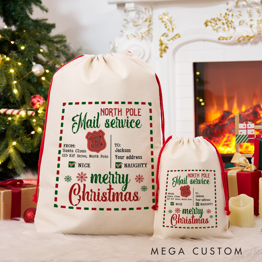 Personalized North Pole Mail Service Christmas Gift Bag Custom Santa Sack for Police Kids Families 