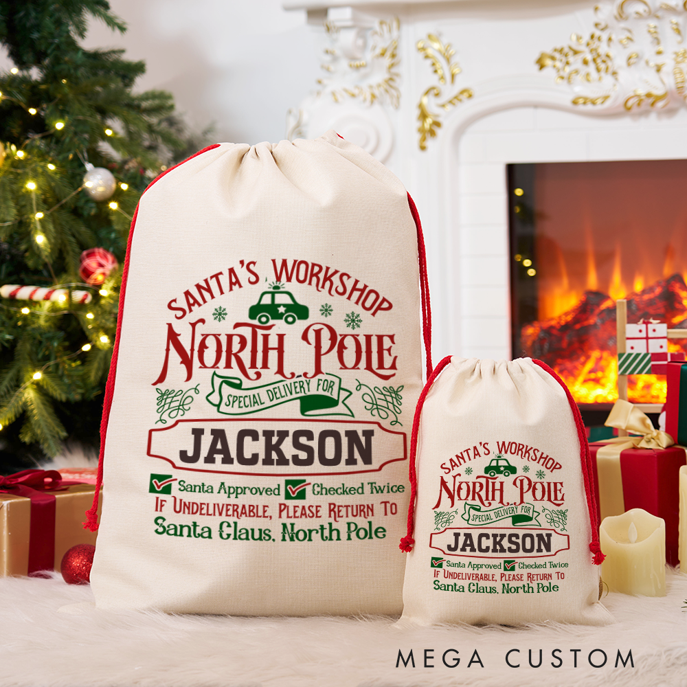 Personalized Santa's Workshop North Pole Police Gift Bags Set Custom Christmas Santa Sacks for Police 