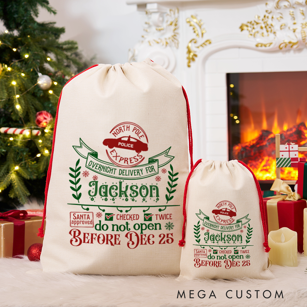 Personalized North Pole Police Express Gift Bags Set Custom Christmas Santa Sacks for Police