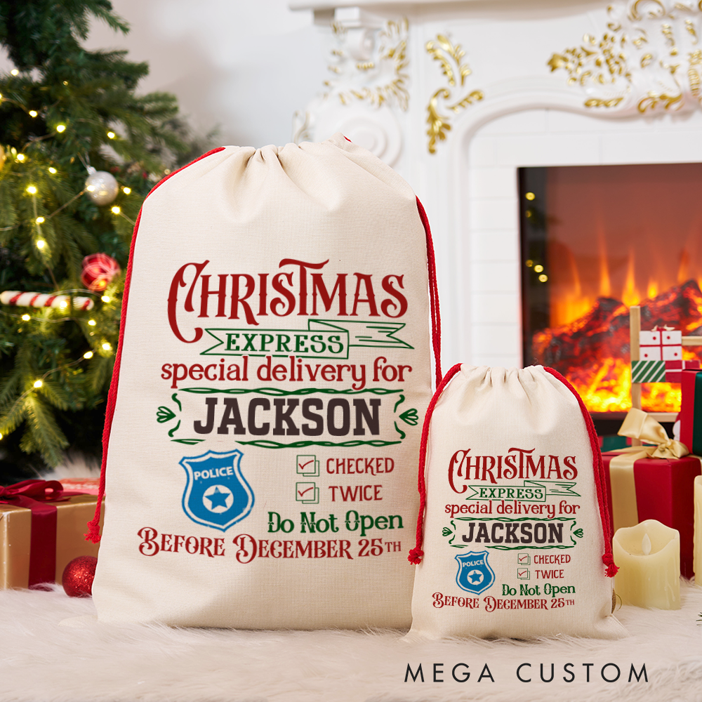 Personalized Reindeer Express Gift Bags Set Custom Christmas Santa Sacks with Festive Design Gift for Police