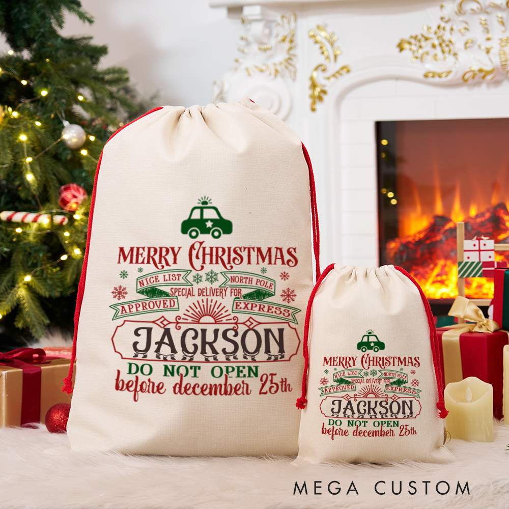 Personalized Merry Christmas Santa Sack with Festive North Pole Design Nice List Approved Perfect Holiday Gift for Police Officer
