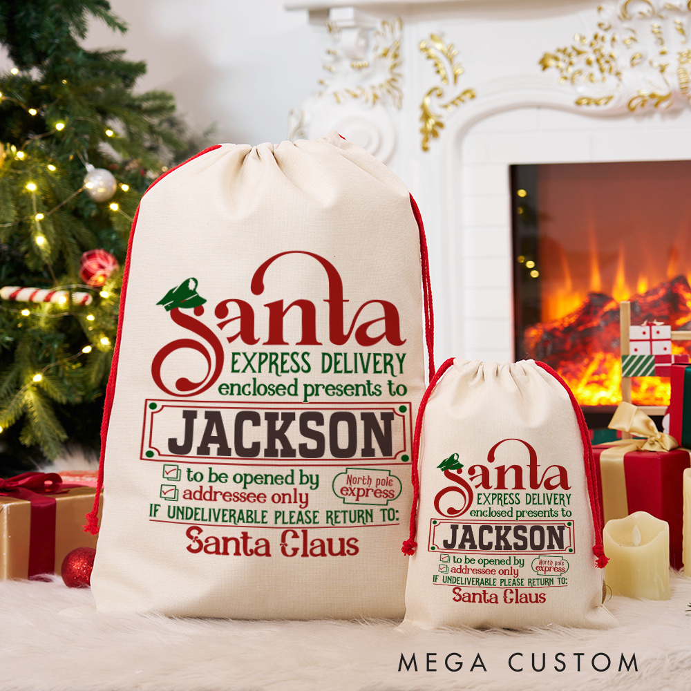 Personalized Santa Express Sack with Festive Design North Pole Theme Perfect Christmas Gift for Police Officer