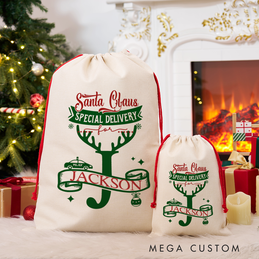 Personalized Santa Claus Special Delivery Sack with Festive Design Perfect Holiday Gift for Police Officer