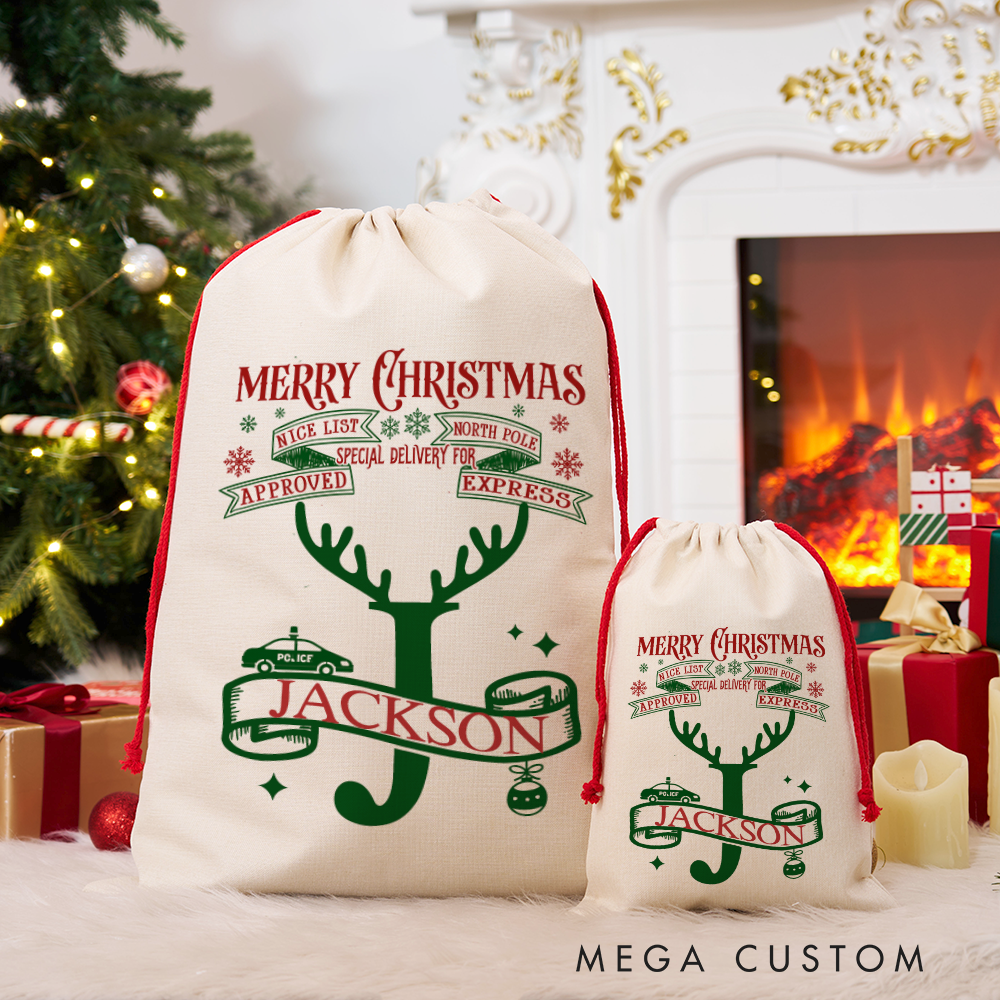 Personalized Merry Christmas Sack with Festive North Pole Design Nice List Approved Perfect Holiday Gift for Police Officer