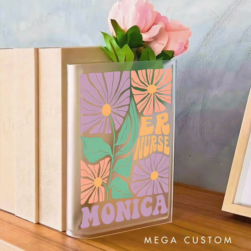 Personalized Nurse Acrylic Bookend Books Flowers Book Vase Gift for Book Lovers