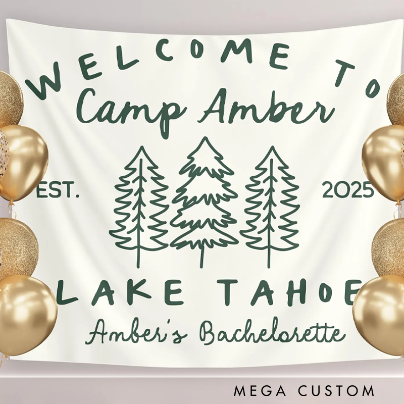 Personalized Camping Bachelorette Trip Banner Custom Camp Bach Party Tapestry Lake Outdoor Bachelorette Weekend Backdrop