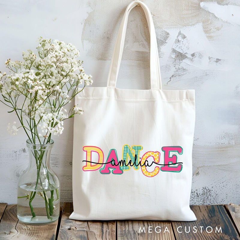 Personalized Colorful Lettering Shoes Tote Bag Dance Bag Ballet Lover Tote with Name for Dance Lovers Dancer