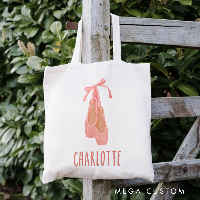 Personalized Cute Ballet Shoes Tote Bag Dance Bag Ballet Lover Tote with Name for Dance Lovers Dancer